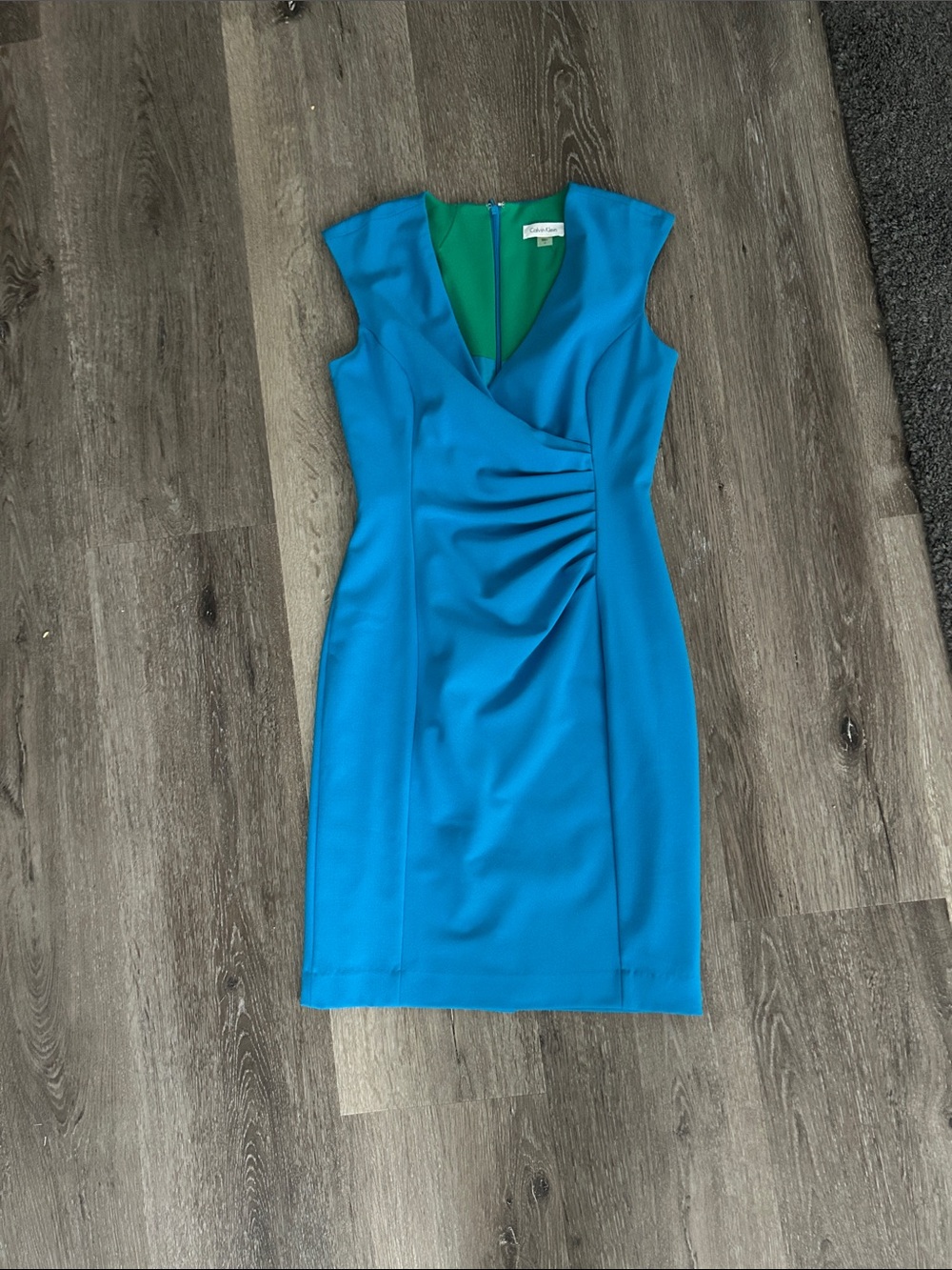 Calvin Klein Vibrant Teal Sheath Dress with V-Neck